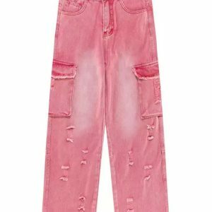 Rebel Cargo Jeans in Pink - Y2K Vintage Street Style Outfits for Women