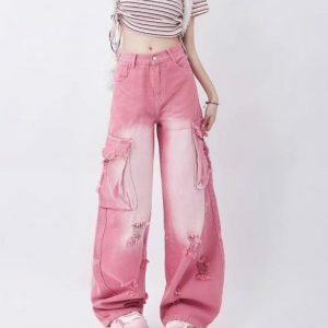 Rebel Cargo Jeans in Pink - Y2K Vintage Street Style Outfits for Women