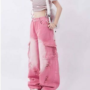 Rebel Cargo Jeans in Pink - Y2K Vintage Street Style Outfits for Women