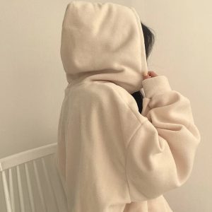 Retro Campus Half-Zip Hoodie - Y2K Vintage Winter Outfit for Women