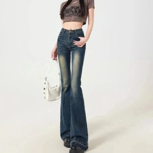 Retro Embroidered Flare Jeans - Y2K Vintage Winter Outfits for Women