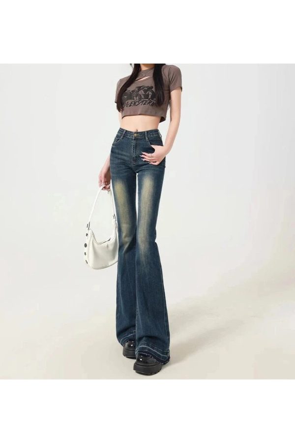 Retro Embroidered Flare Jeans - Y2K Vintage Winter Outfits for Women