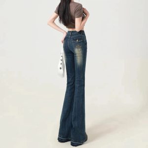 Retro Embroidered Flare Jeans - Y2K Vintage Winter Outfits for Women