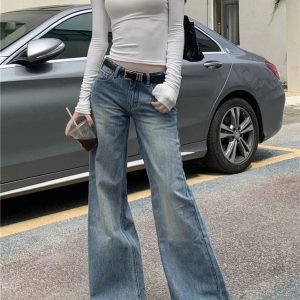 Retro High-Waisted Wide-Leg Jeans for Y2K Outfits and Vintage Styles