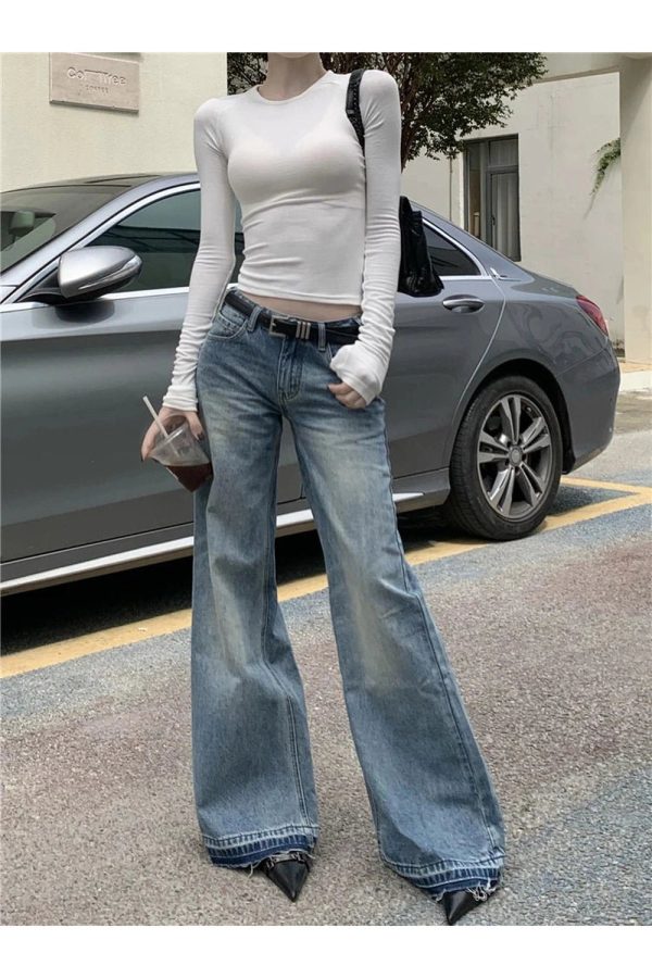 Retro High-Waisted Wide-Leg Jeans for Y2K Outfits and Vintage Styles