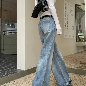 Retro High-Waisted Wide-Leg Jeans for Y2K Outfits and Vintage Styles