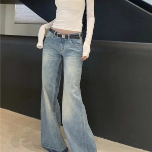 Retro High-Waisted Wide-Leg Jeans for Y2K Outfits and Vintage Styles