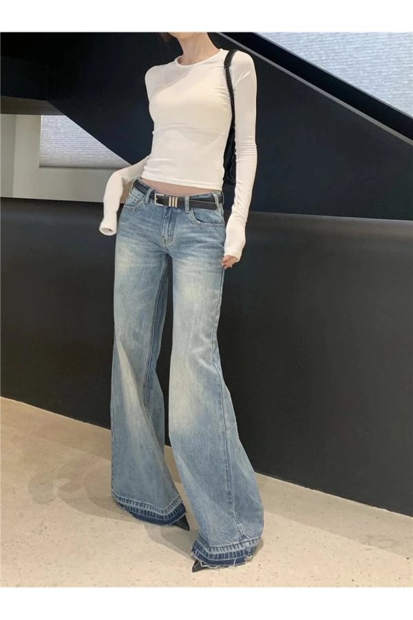 Retro High-Waisted Wide-Leg Jeans for Y2K Outfits and Vintage Styles