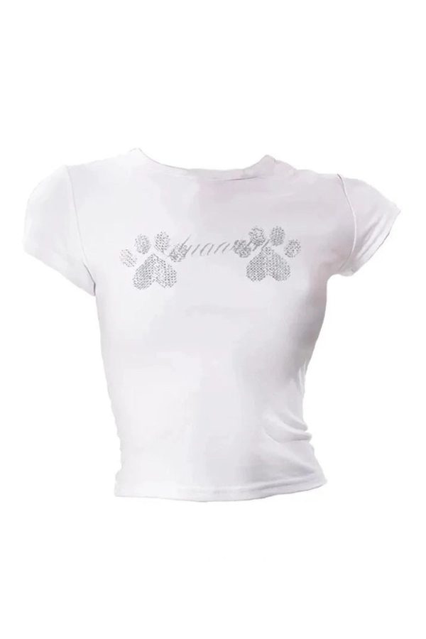 Rhinestone Paw Print Baby Top | Y2K Vintage Outfits for Women