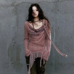 Rustic Dystopia Top - Y2K Vintage Outfits for Winter Street Style