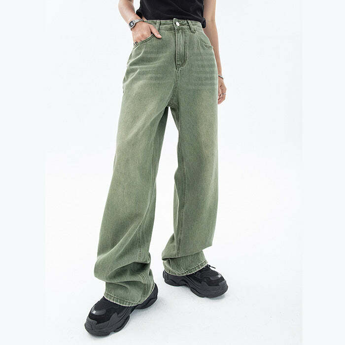 Sage Green Baggy Jeans - Y2K Vintage Outfits for Winter Street Style