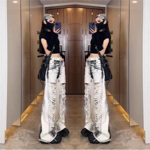 Shattered Chaos Ripped Jeans - Y2K Vintage Outfits for Winter Style