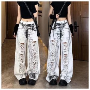 Shattered Chaos Ripped Jeans - Y2K Vintage Outfits for Winter Style