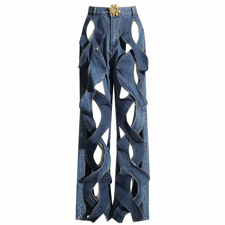 Showgirl Hollow Out Criss Cross Jeans - Y2K Vintage Winter Outfits