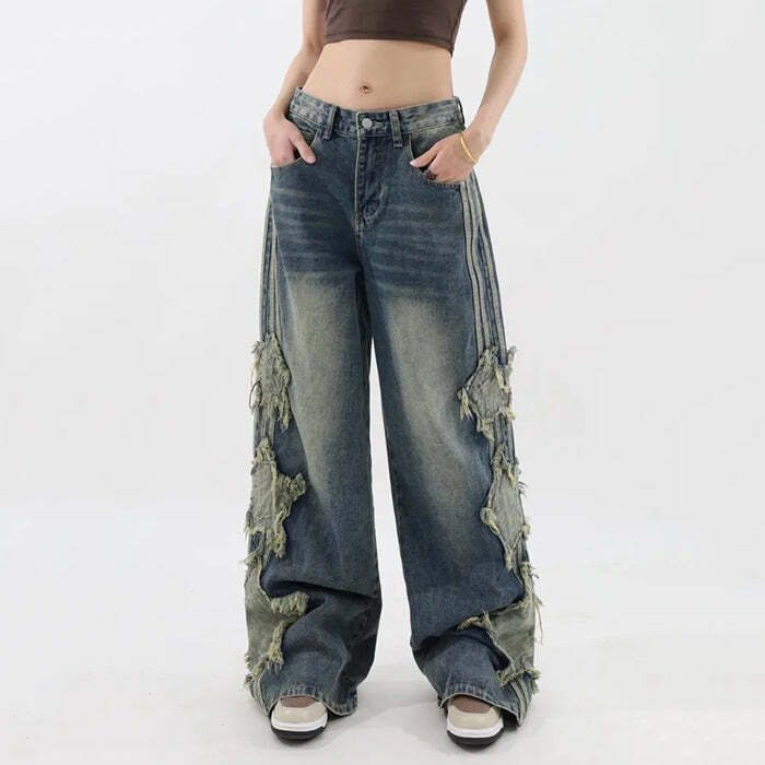 Side Stripe Star Jeans - Y2K Vintage Outfits for Winter Street Style