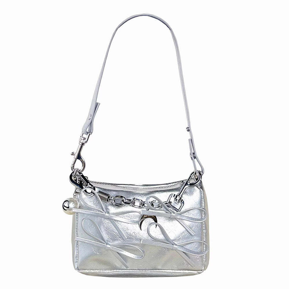 Silver Bows Shoulder Bag | Y2K Vintage Outfits for Winter & Street Style