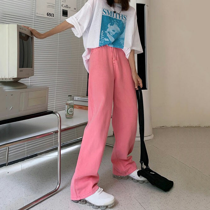 Skater Girl Aesthetic Wide Neon Jeans - Y2K Vintage Street Style Outfit