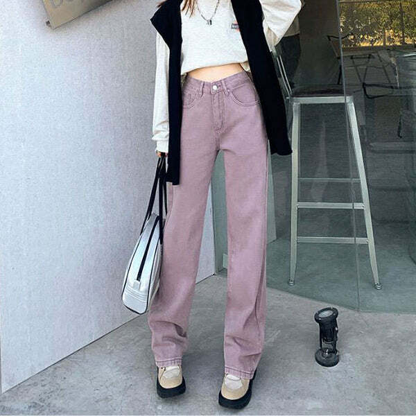 Skater Girl Lavender Jeans - Y2K Vintage Outfits for Winter Street Style