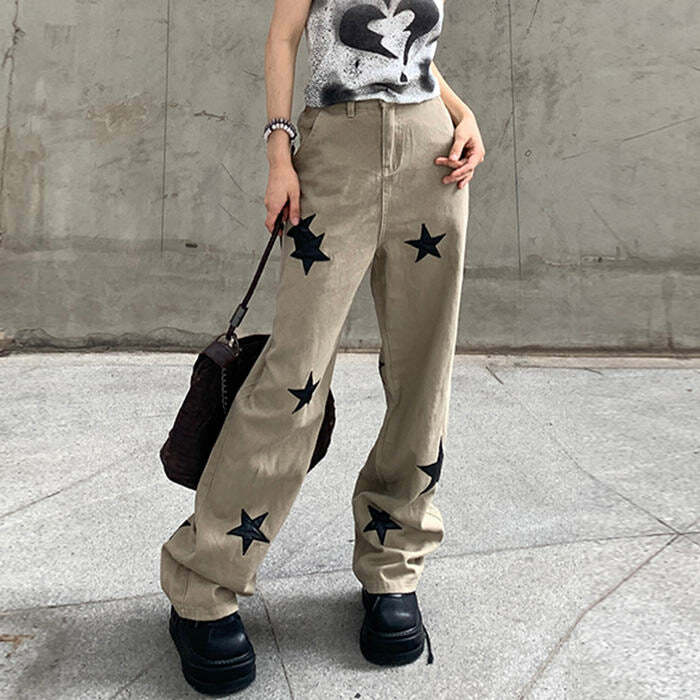 Skater Girl Star Jeans - Y2K Vintage Outfits for Winter Street Style