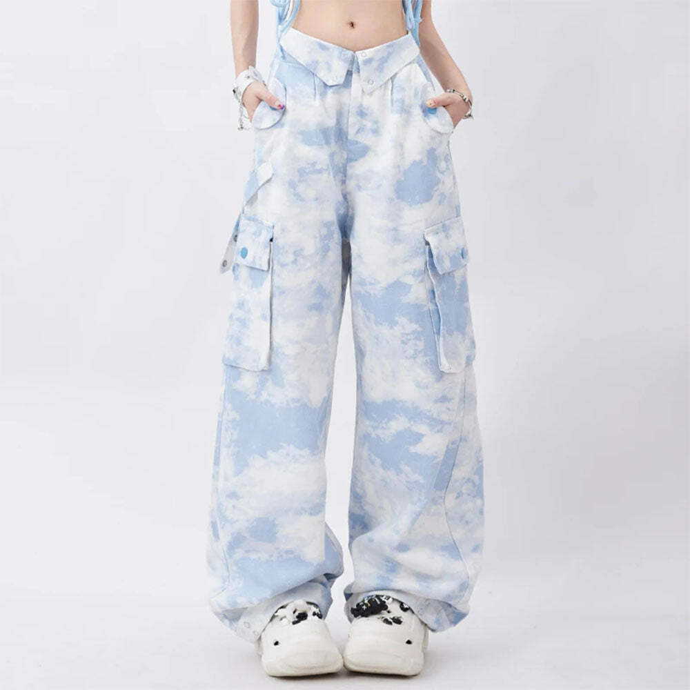 Sky Blue Cargo Pants - Y2K Vintage Outfits for Winter Street Style