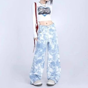 Sky Wash Wide-Leg Jeans - Y2K Vintage Outfits for Winter Street Style