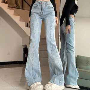 Skywave Stitch Flare Jeans - Y2K Vintage Winter Outfits for Women