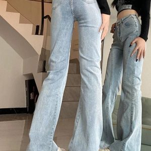 Skywave Stitch Flare Jeans - Y2K Vintage Winter Outfits for Women