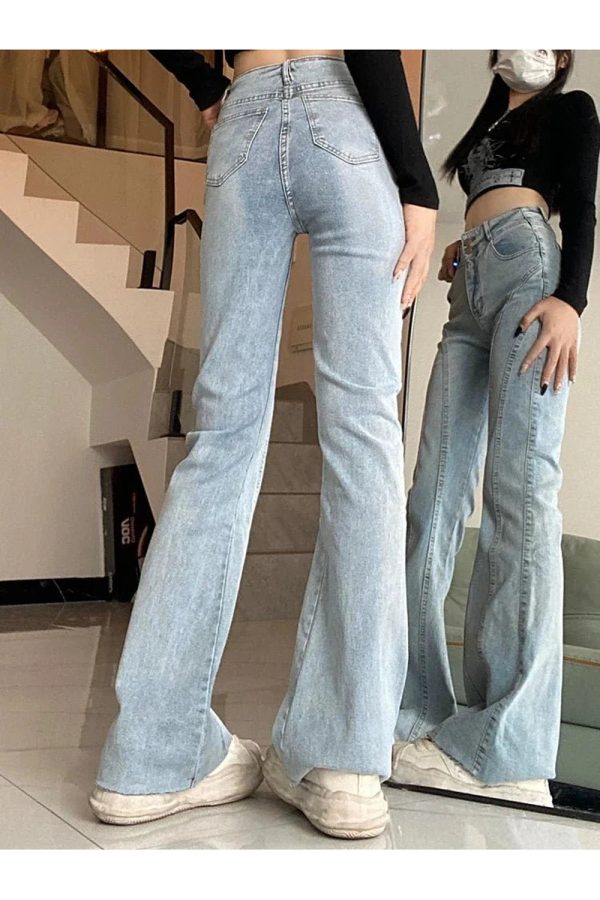 Skywave Stitch Flare Jeans - Y2K Vintage Winter Outfits for Women