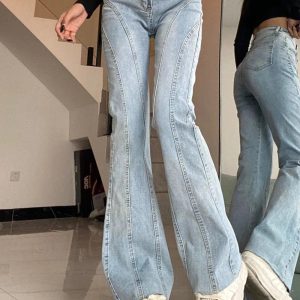 Skywave Stitch Flare Jeans - Y2K Vintage Winter Outfits for Women