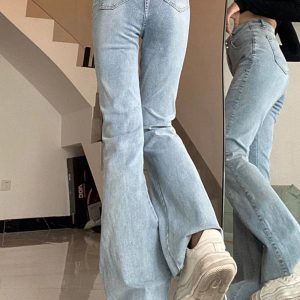 Skywave Stitch Flare Jeans - Y2K Vintage Winter Outfits for Women