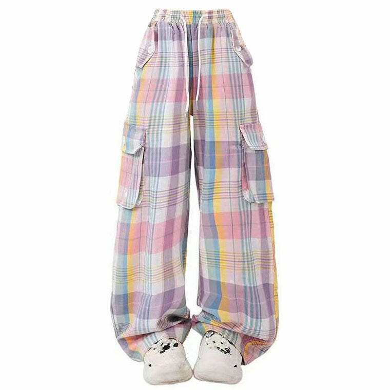 Soft Girl Plaid Cargo Pants - Y2K Vintage Winter Outfits for Trendy Women