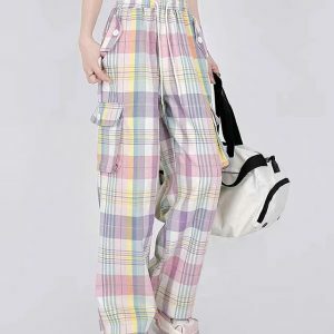 Soft Girl Plaid Cargo Pants - Y2K Vintage Winter Outfits for Trendy Women