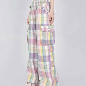 Soft Girl Plaid Cargo Pants - Y2K Vintage Winter Outfits for Trendy Women