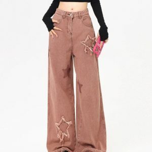 Star Aesthetic Pink Jeans - Y2K Vintage Outfits for Winter Street Style