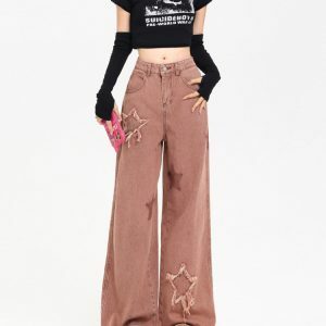 Star Aesthetic Pink Jeans - Y2K Vintage Outfits for Winter Street Style