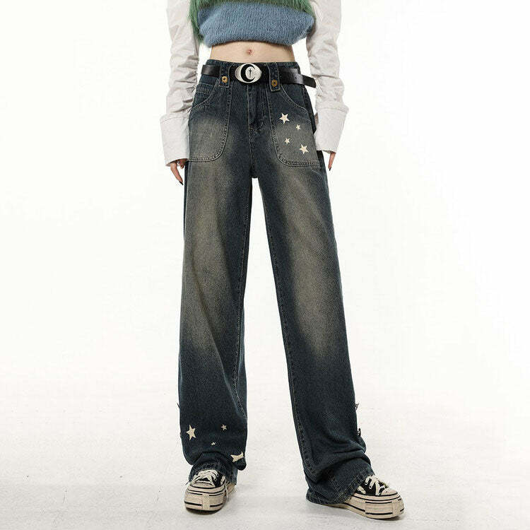 Star Child Wide Leg Jeans - Y2K Vintage Outfits for Winter & Street Style