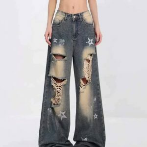 Star Girl Distressed Jeans - Y2K Vintage Outfits for Winter Street Style