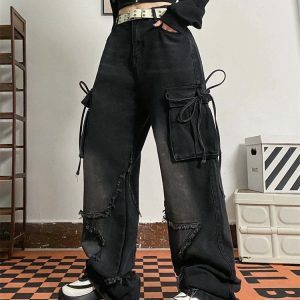 Star Patch Cargo Jeans - Y2K Vintage Outfits for Winter Street Style