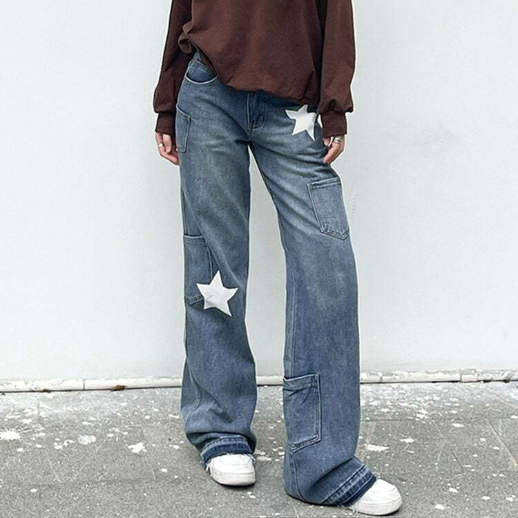 Star Print Y2K Style Jeans - Vintage 2000s Aesthetic Outfits for Women