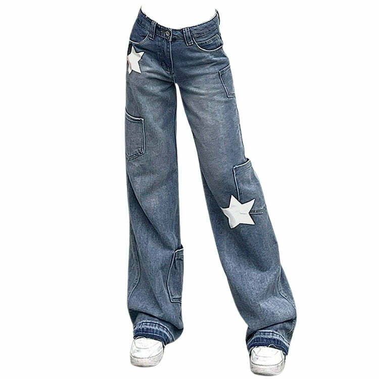 Star Print Y2K Style Jeans - Vintage 2000s Aesthetic Outfits for Women