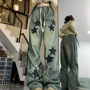 Stargirl Aesthetic Star Patch Jeans - Y2K Vintage Winter Outfits