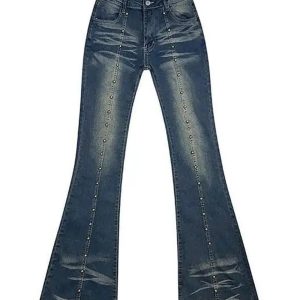 Stellar Studded Flare Jeans - Y2K Vintage Outfits for Winter Style