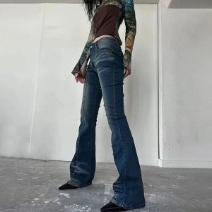 Stellar Studded Flare Jeans - Y2K Vintage Outfits for Winter Style