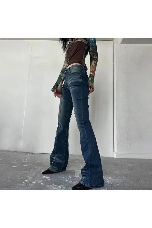 Stellar Studded Flare Jeans - Y2K Vintage Outfits for Winter Style