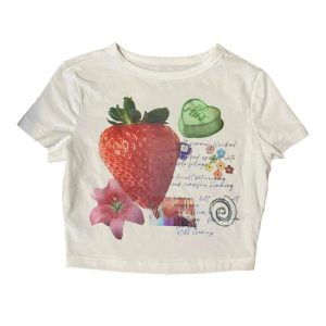 Strawberry Dreams Collage Top - Y2K Vintage Aesthetic Winter Outfit