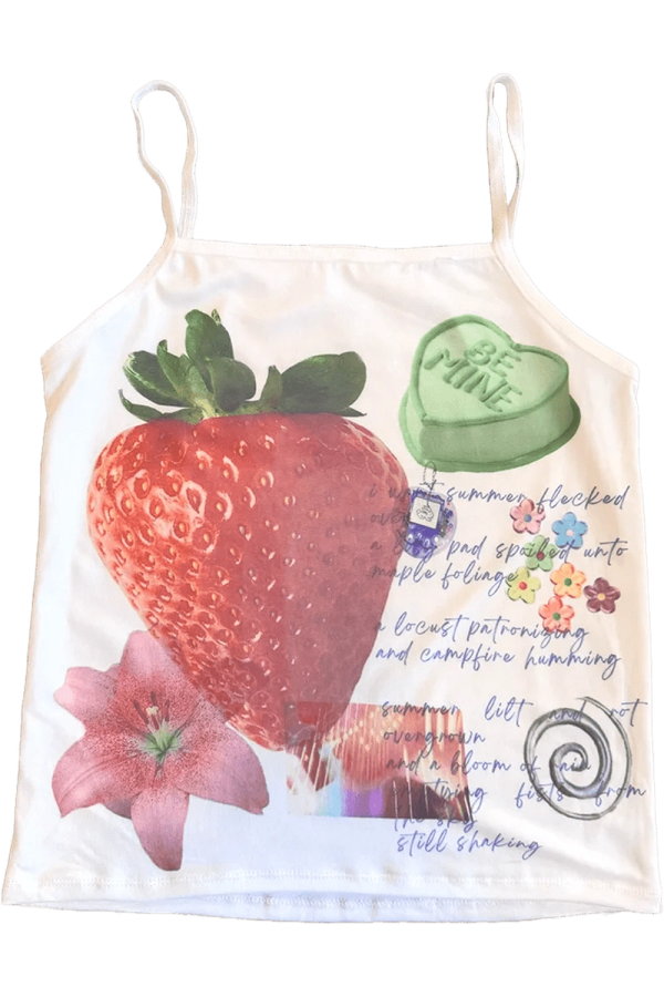 Strawberry Dreams Collage Top - Y2K Vintage Aesthetic Winter Outfit