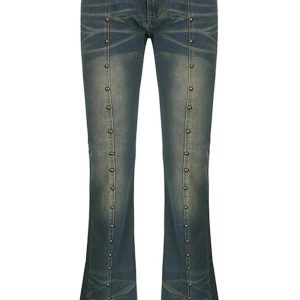 Studded Midnight Flare Jeans - Y2K Vintage Winter Street Style Outfit