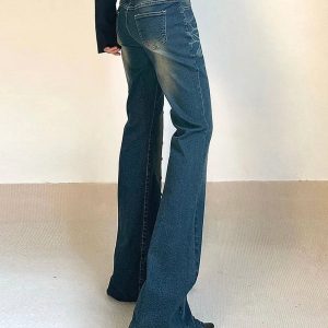 Studded Midnight Flare Jeans - Y2K Vintage Winter Street Style Outfit