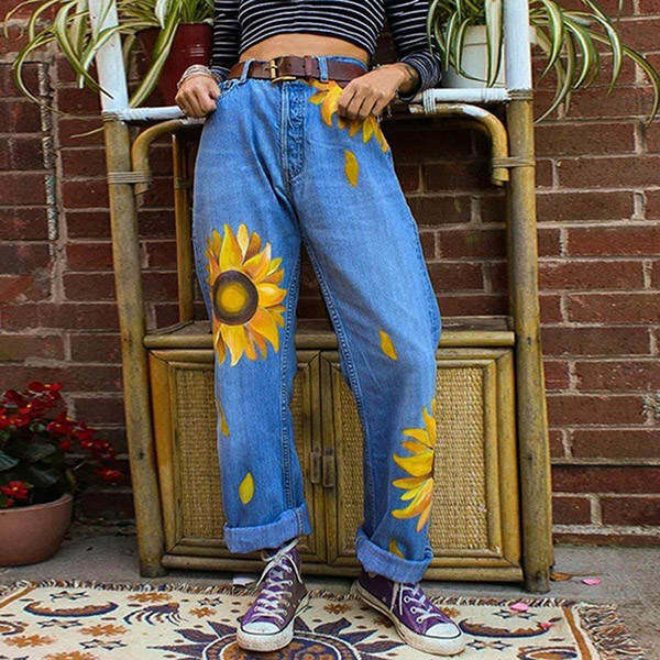 Sunflowers Mom Jeans - Y2K Vintage Outfits for Winter & Street Style