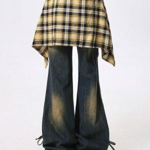 Teenage Drama Y2K Vintage Shirt-Tied Baggy Jeans for Trendy Women